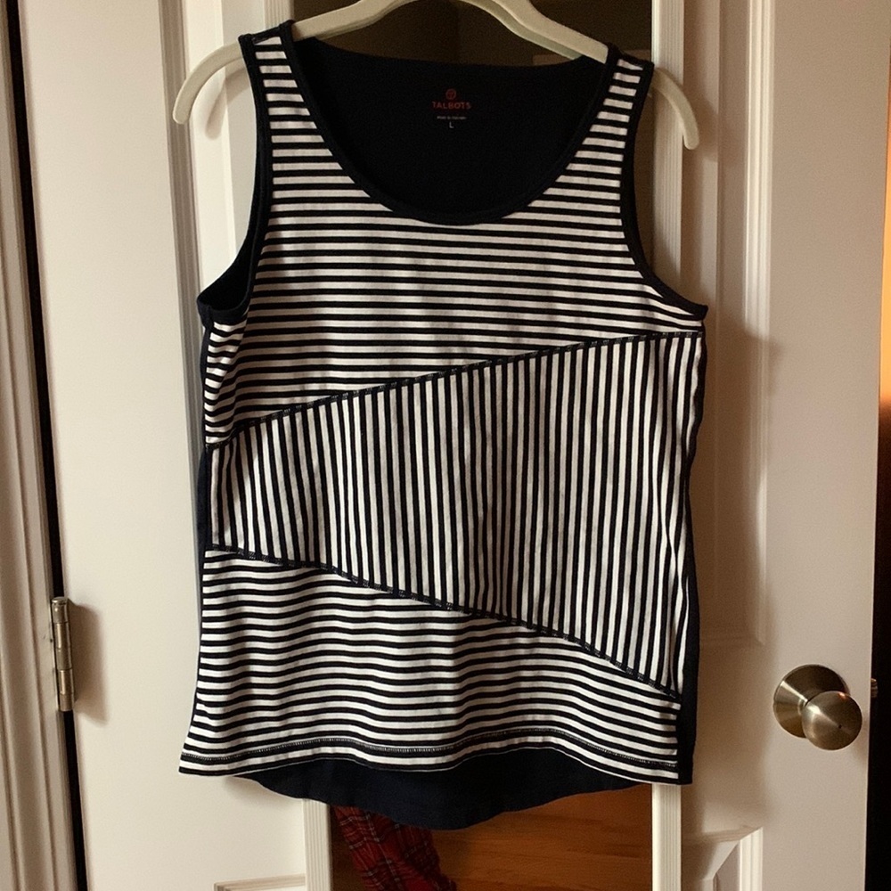 Talbots Navy Striped Tank